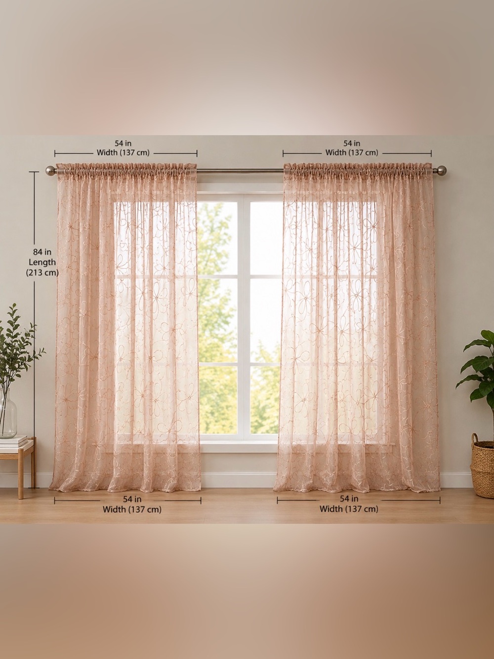 Sheer Floral Embroidered Curtain Panel - champagne